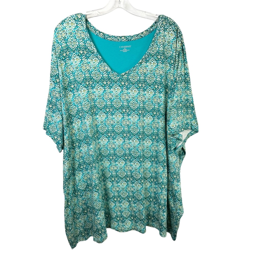 Catherines Plus Size‎ 3X Top Green V-Neck Short Sleeve Office Spring Easter 1688
